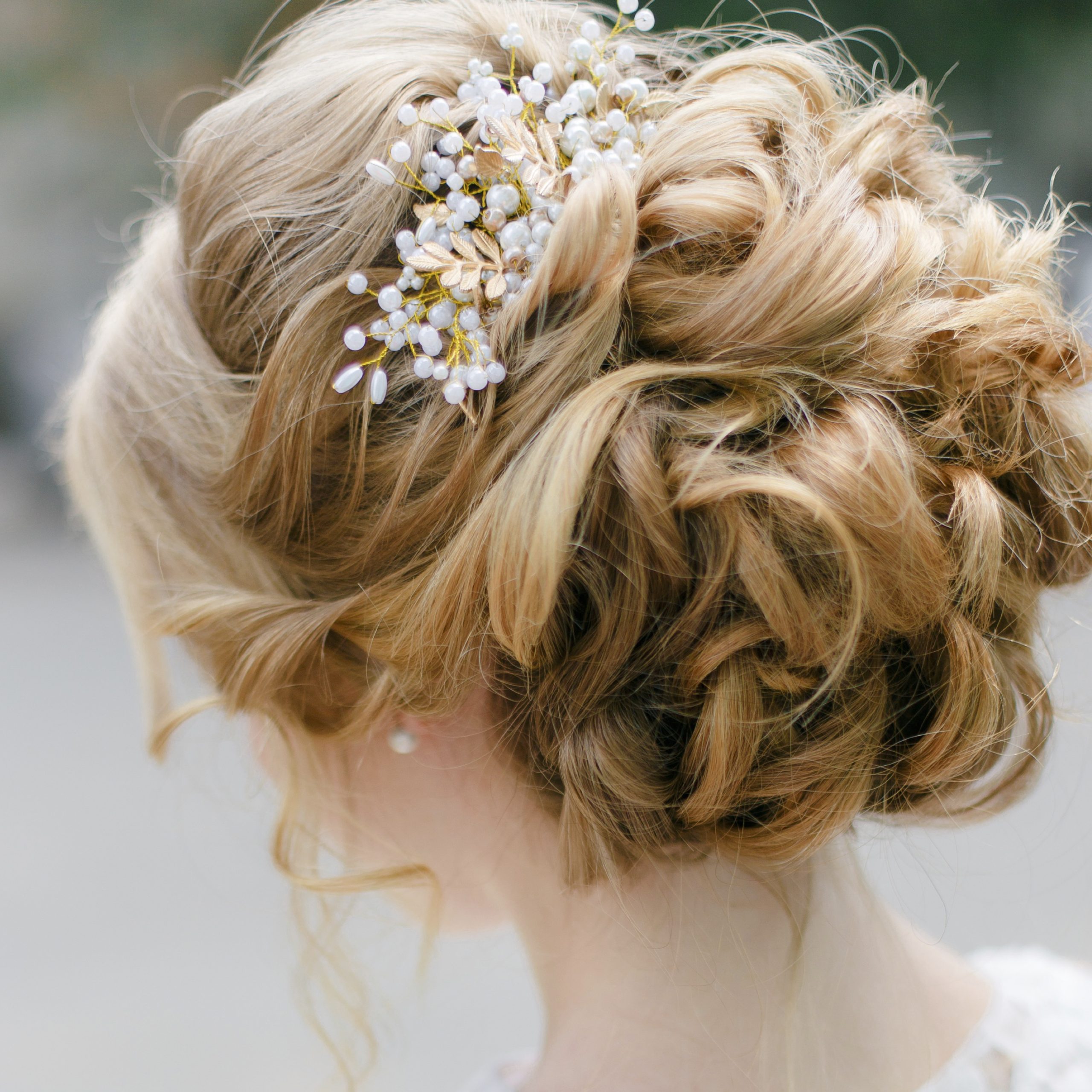 Bridal updo with hair accessory