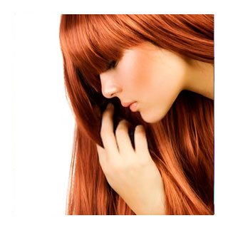 Close up of glossy copper hair