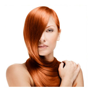 Woman with sleek copper hair
