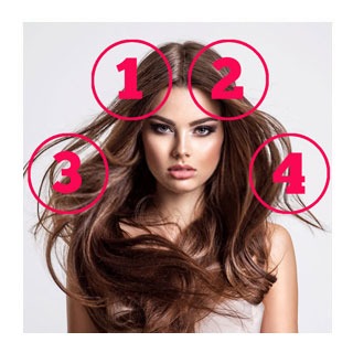 Hair divided into four numbered sections for home colouring