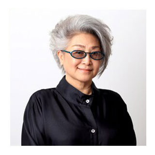 Woman with curly grey hair