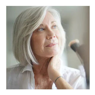 Woman with long silver grey hair
