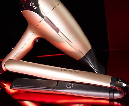 ghd styler and hairdryer in rose gold