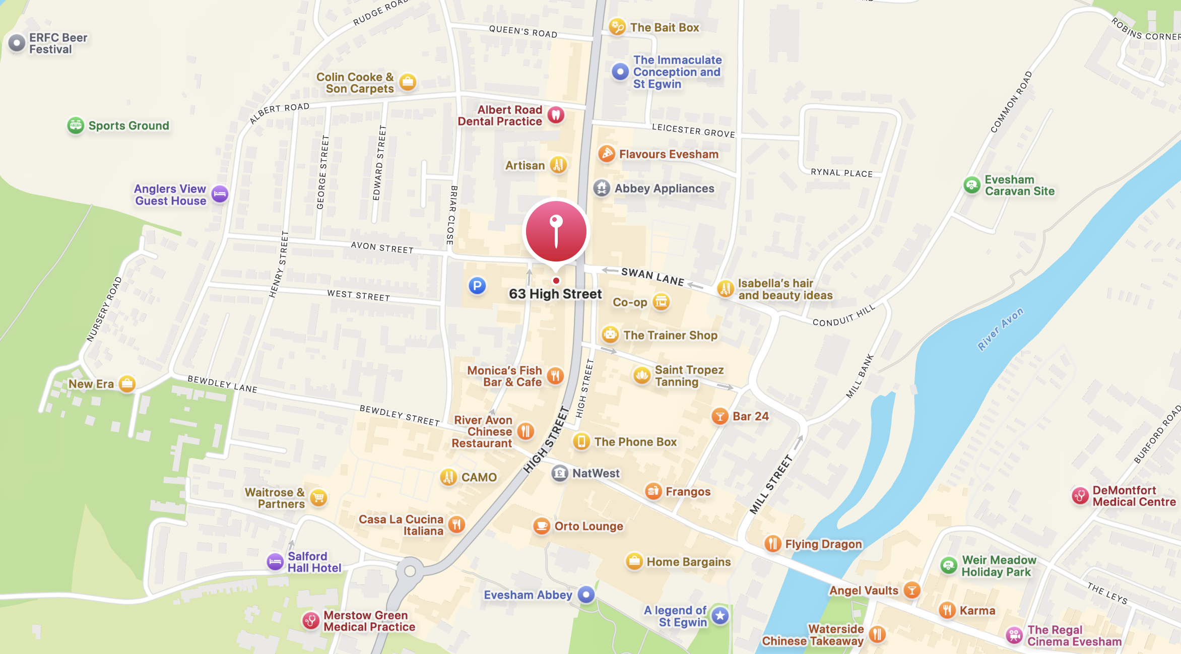 Evesham Salon map
