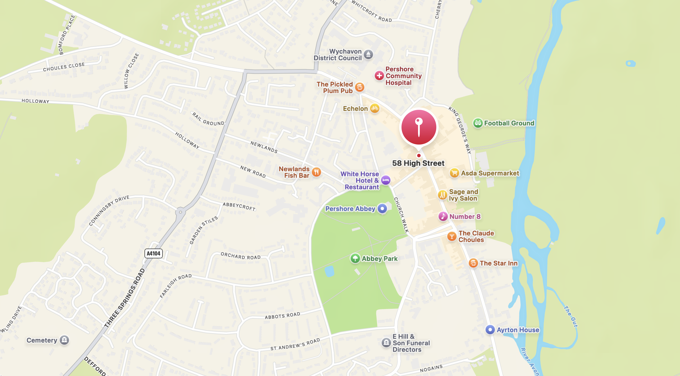 Pershore Salon map